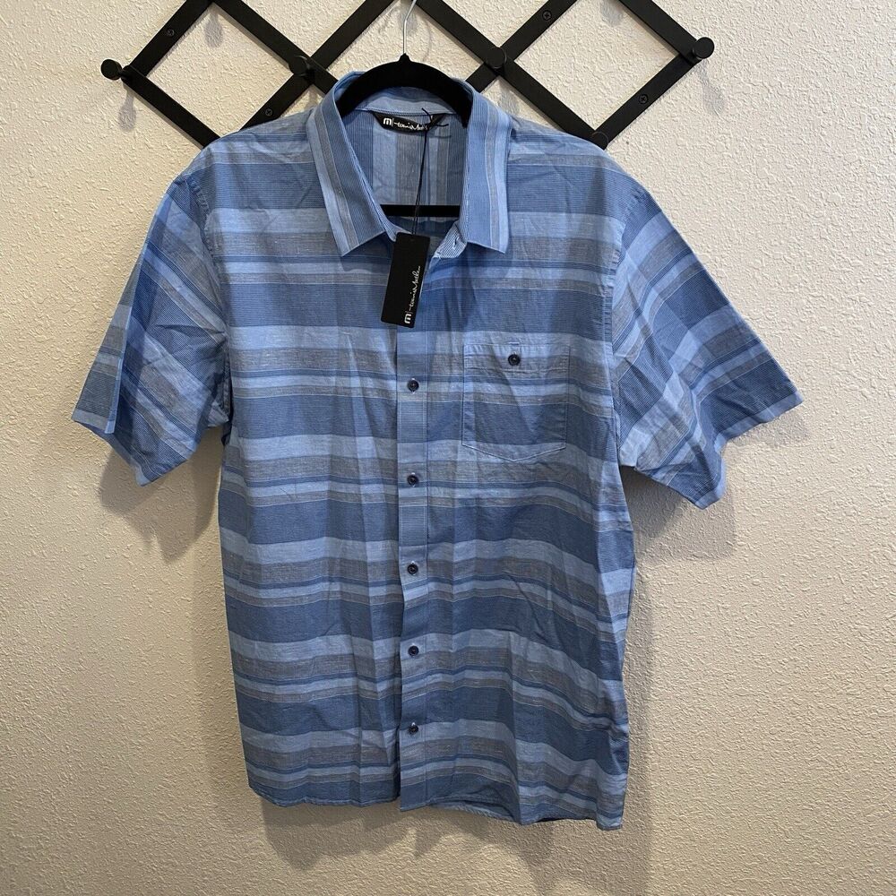 Travis Mathew Short Sleeve Button Up Shirt Mens XL Blue New NWT